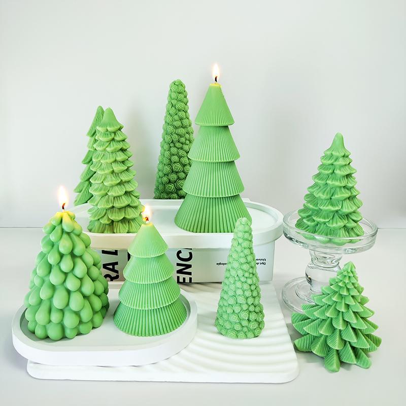 Christmas Tree Shaped Silicone Candle Mold, 1 Count DIY Geometric Rotating Pine Tree Candle Mold, DIY Candle Making Mold for Home Decor