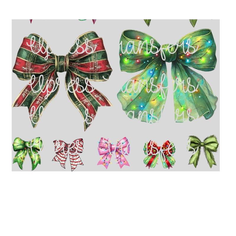 Christmas Bows DIY Tshirt DTF Transfers Gang Sheet 22” wide x 60” long DIY Direct to Film T Shirt Transfers