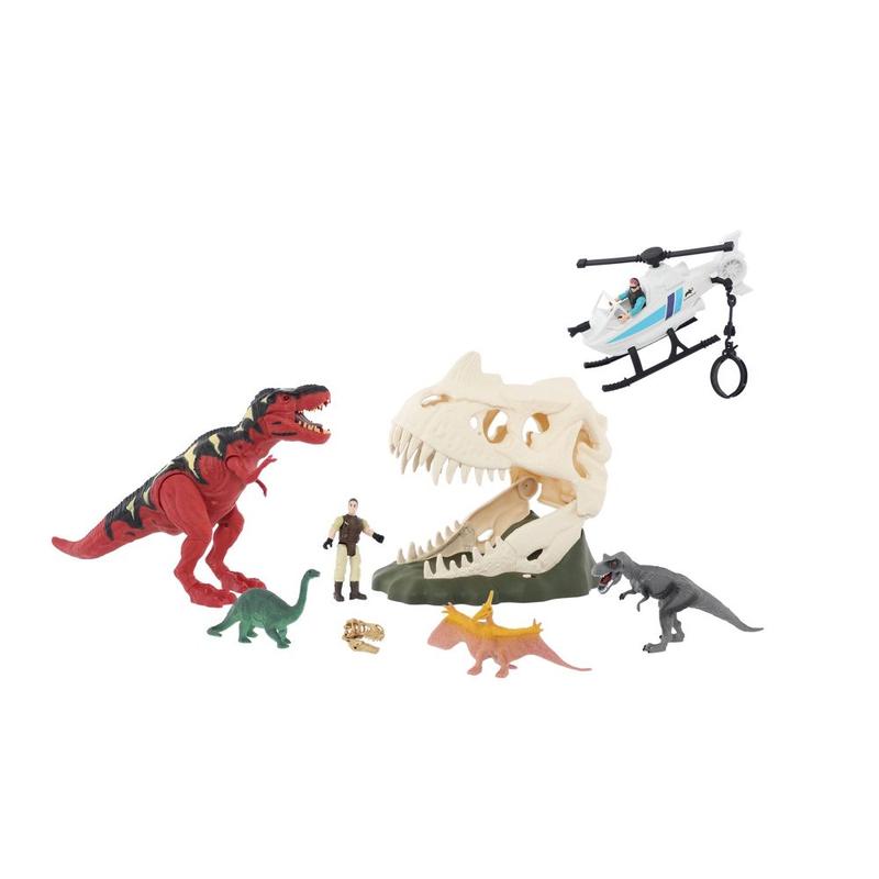 Animal Planet Electronic Fire Skull Playset 26 Pieces 4 Dinosaurs Helicopter