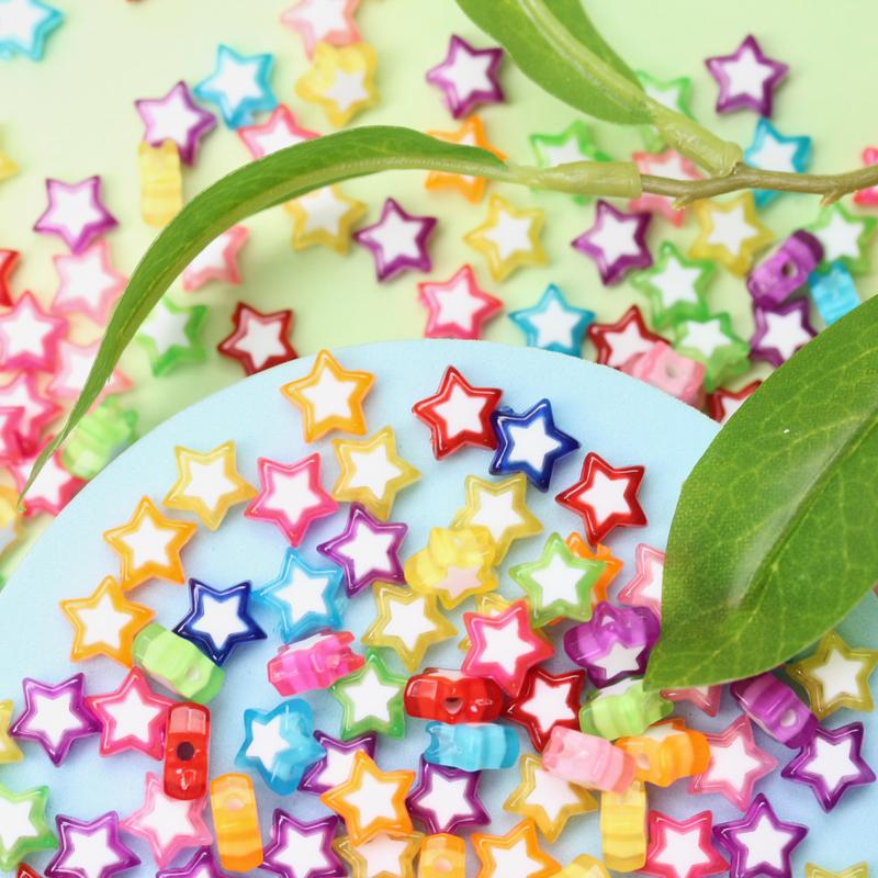 100PCS 10mm Candy Color Heart Star Beads Acrylic Beads DIY Loose Beads