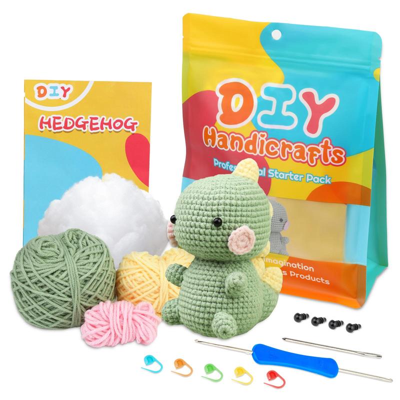 Dinosaur Shaped Crochet Starter Kit, Crochet Initiation Kit with Step-by-step Video, DIY Craft Art Kit for Beginners