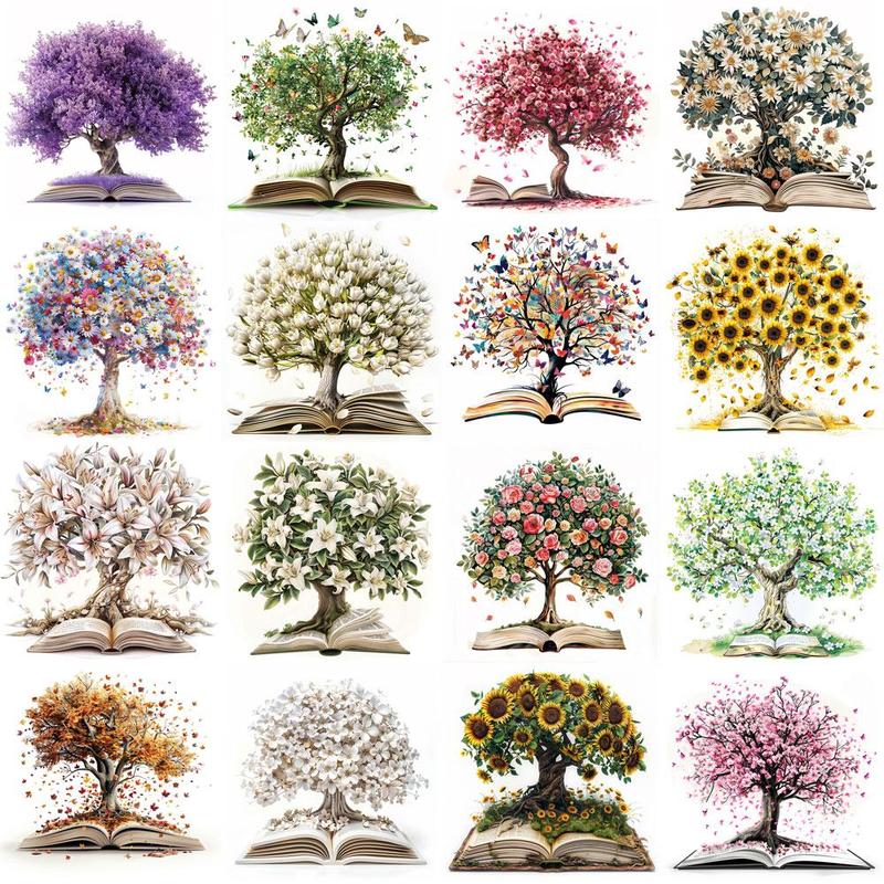 Tree & Flower & Book Pattern Sticker, 20pcs set DIY Decorative Sticker, DIY Decals for Scrapbook & Journal & Gift Wrapping