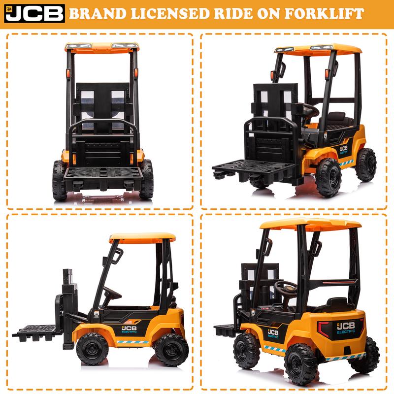 CoCLUB 12V Powered Ride on Car Toy for Kids, JCB kids Ride on Forklift Toy with Lifting Pallet, Remote Control, Removable Car Roof, Joystick, 4 Wheels Electric Construction Car for Boy and Girl