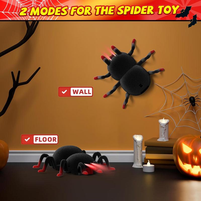 Prank Scare Remote Control Spider, Halloween Toys for Ages 3 4 5 6 7 8, Realistic Wall-Climbing Spider with LED Light, Rechargeable Toys for Boys Girls Halloween Spoof Gifts, Red