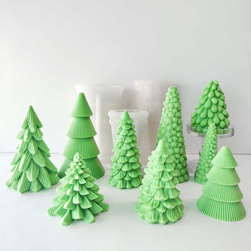 Christmas Tree Shaped Silicone Candle Mold, 1 Count DIY Geometric Rotating Pine Tree Candle Mold, DIY Candle Making Mold for Home Decor