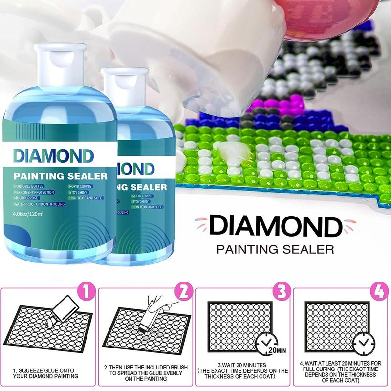 Paint in Diamond Sealer Kit, 120 240ml Paint in Diamond Sealers with 3 Brushes, Painting Sealers for Adults, DIY Paint in Diamond Accessories