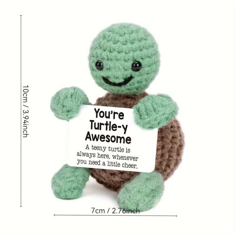 Cute Crochet Turtle Design Card Holder, 1 Set Mini Funny Positive Turtle Gift, Handmade Crochet Animal, Emotional Motivational Support Turtle Decor, Christmas Gift