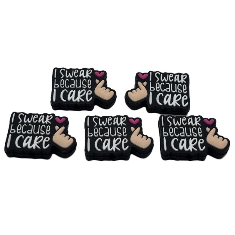 Silicone Beads Set of 5, 'I Swear Because I Care' Craft Supply for Jewelry Making and Crafts