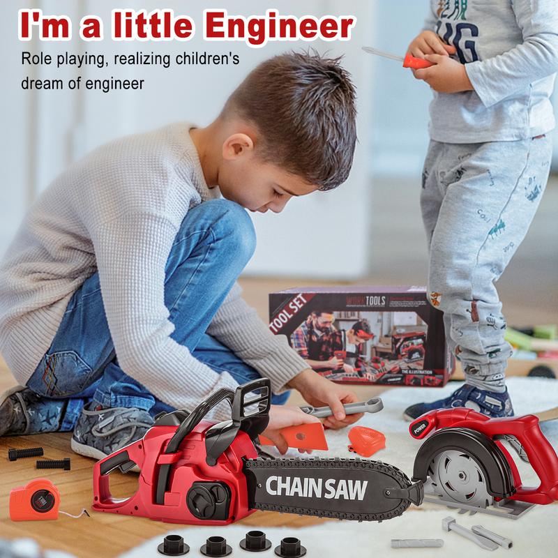 Toy Chainsaw for Kids Chainsaw Toys Pretend Play Series Kids Tool Set Kids Outdoor Electronic Power Tools Toys 36 PCS Toy Tool Sets for Toddlers Boys Girls 3 4 5 6 7 8 9 10 11 12 Years Old tool table