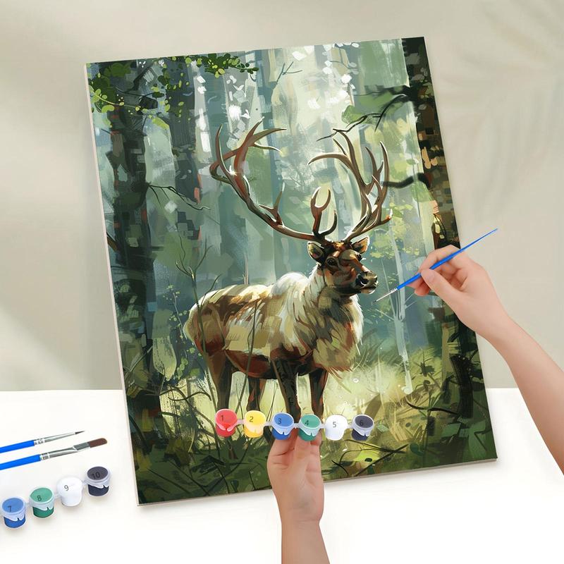 DIY Painting By Numbers Kit, Forest Deer Pattern DIY Oil Painting without Frame, Wall Art Decor for Home Living Room Bedroom