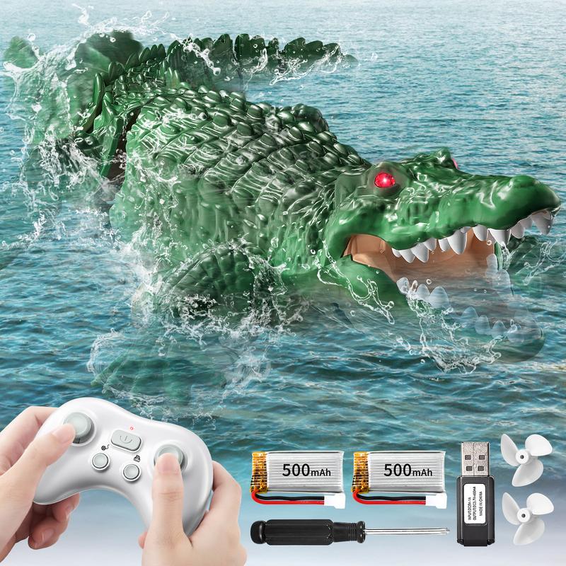 Christmas GiftRemote Control Crocodile, High Simulation Scale Prank Alligator with Glowing Eyes,for Pool Bathroom RC Boat for  Birthday Halloween Christmas Toys