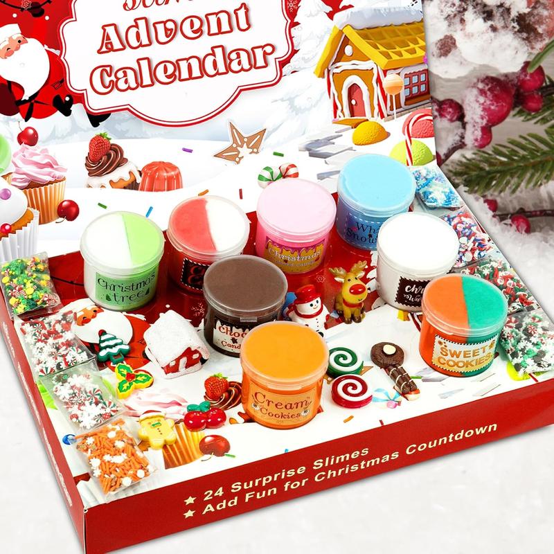 Christmas Advent Calendar 2024 DIY Slime and Charms Kit for Girls Boys, 24 Days Countdown Calendars Surprises Presents for Teens Age 3+