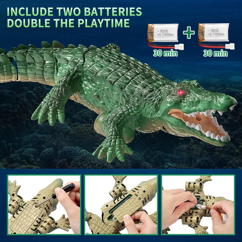 Christmas GiftRemote Control Crocodile, High Simulation Scale Prank Alligator with Glowing Eyes,for Pool Bathroom RC Boat for  Birthday Halloween Christmas Toys