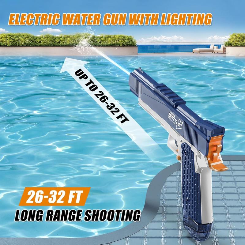 Blue electric water shooting toy, 32 feet ultra long range,500CC+60CC large capacity automatic function, water toy, suitable for adults and children summer swimming pool beach outdoor activities