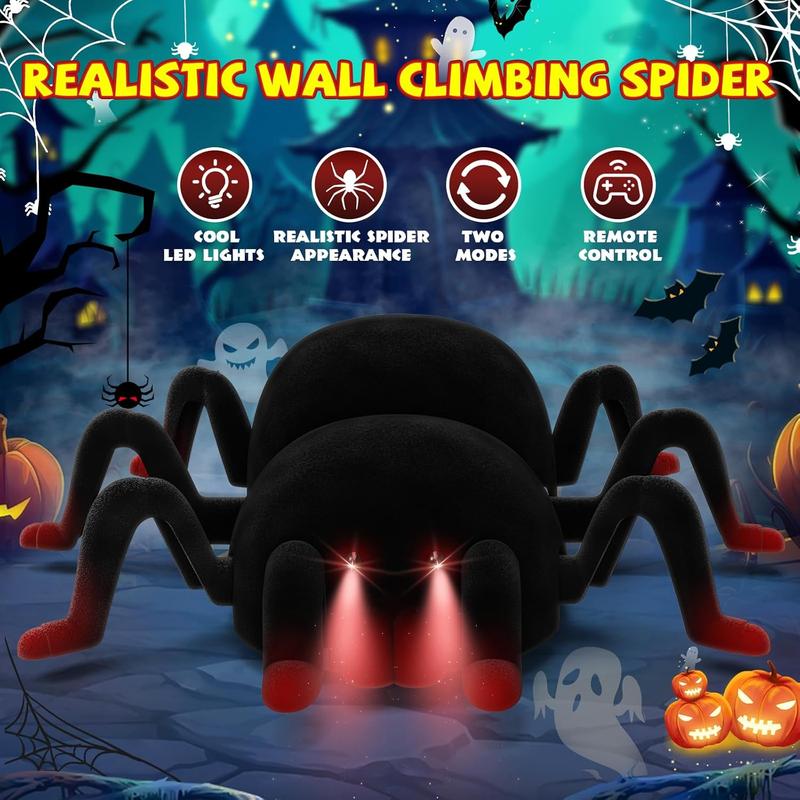 Prank Scare Remote Control Spider, Halloween Toys for Ages 3 4 5 6 7 8, Realistic Wall-Climbing Spider with LED Light, Rechargeable Toys for Boys Girls Halloween Spoof Gifts, Red