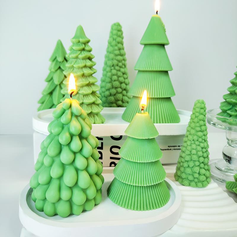 Christmas Tree Shaped Silicone Candle Mold, 1 Count DIY Geometric Rotating Pine Tree Candle Mold, DIY Candle Making Mold for Home Decor