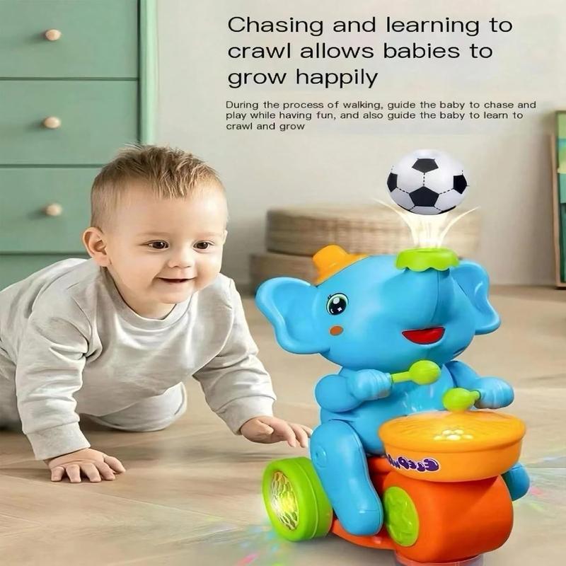 Musical Walking Elephant Drummer Toy, Drumming Elephant Blowing Ball Walking Car Toys  with Light & Sound Musical Walking Car Toys(Random Color)