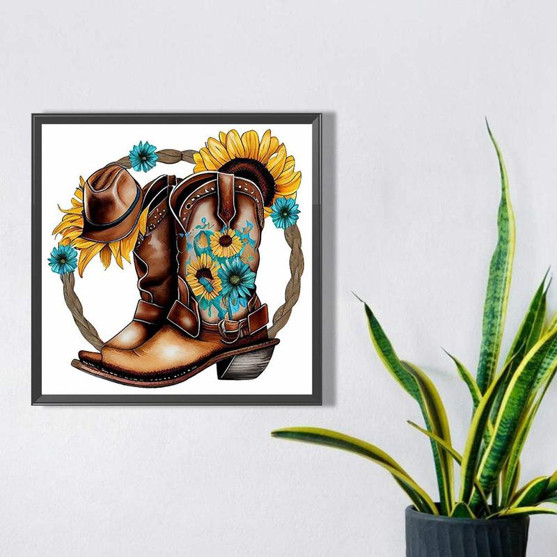 Sunflower & Boots DIY Diamond Art Painting Without Frame, DIY 5D Diamond Arts Painting Kit, Wall Art Decor For Home Living Room Bedroom