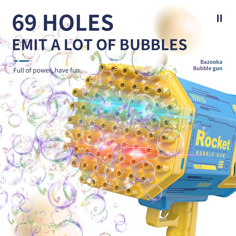 Bubble Machine Gun with 69 Holes and Colorful Lights Bubble Maker Machine bubblegun