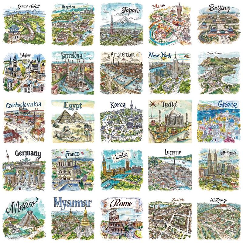 Travel Map Pattern Sticker (50pcs), Self Adhesive Decorative Stickers, DIY Decals for Water Bottle, Laptop, Phone Case, Scrapbooking, Journal Making