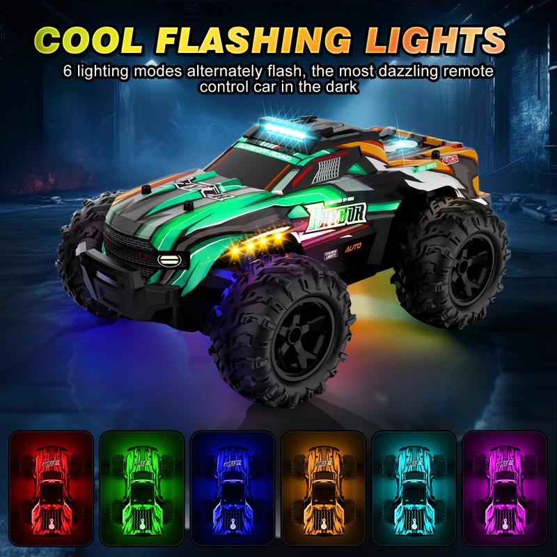 BLUEJAY Remote Control Car, 1:16 All Terrain High Speed RC Cars Truck, Rechargeable Monster RCT with Colorful LED Lights & Spray, RC Cars Toys Gifts.