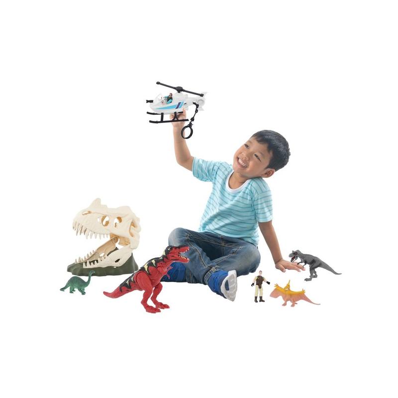 Animal Planet Electronic Fire Skull Playset 26 Pieces 4 Dinosaurs Helicopter