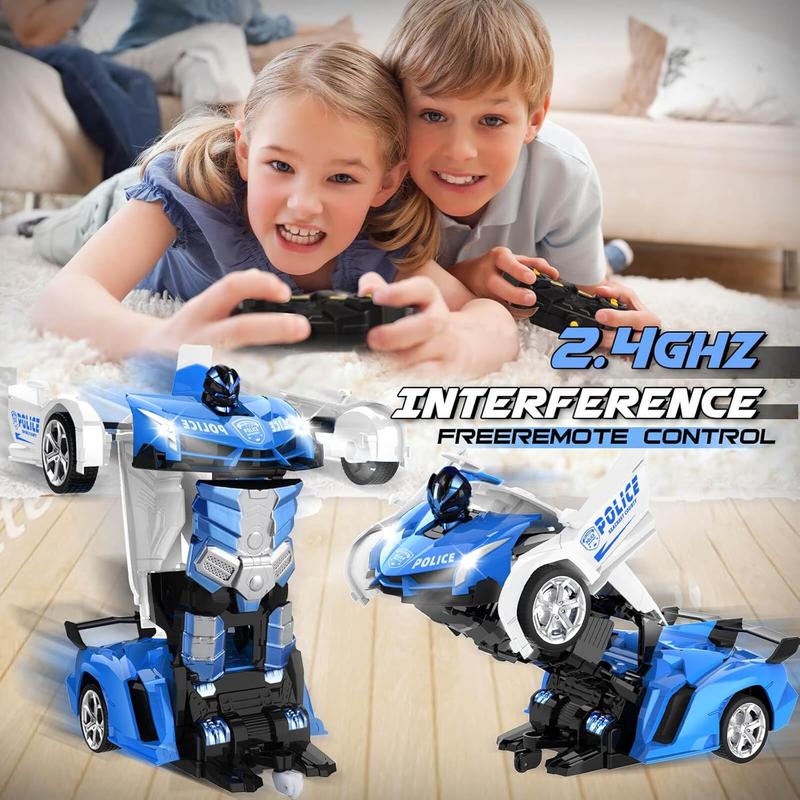 Transform Remote Control Car - Rc Cars, One-Button Transforming, 360 Rotation Drifting, 2.4ghz 1:18 Scale, Gift Kids Aged 4-6 Year Old Boys Girls, Police Car Blue