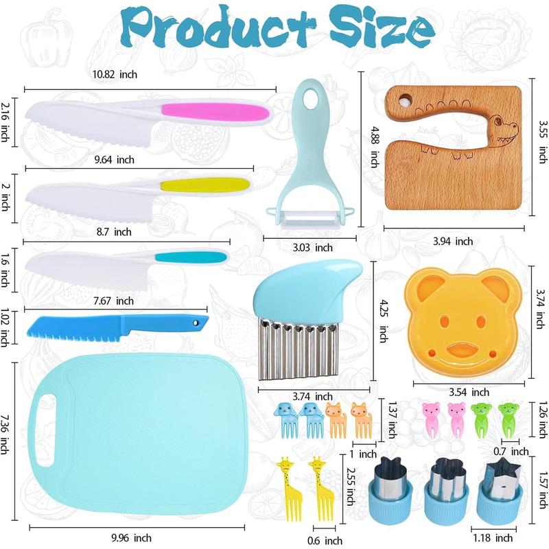 Kids kitchen utensils, kids kitchen set including serrated edge plastic, kids kitchen set with cutting board, toys gifts for boys and girls