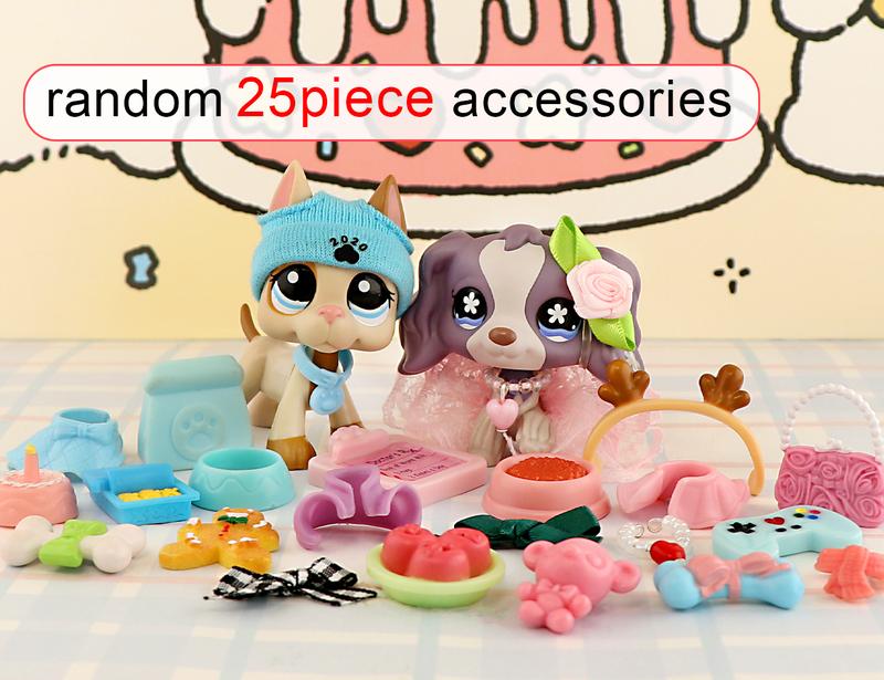 minilpsshop Random 25 Pack Accessories Bow Skirt Glasses Collar Fit Mini Pet Shop Shorthair Cat and Collie Dachshund Cocker Spaniel Husky Puppy Dog Deer Figure