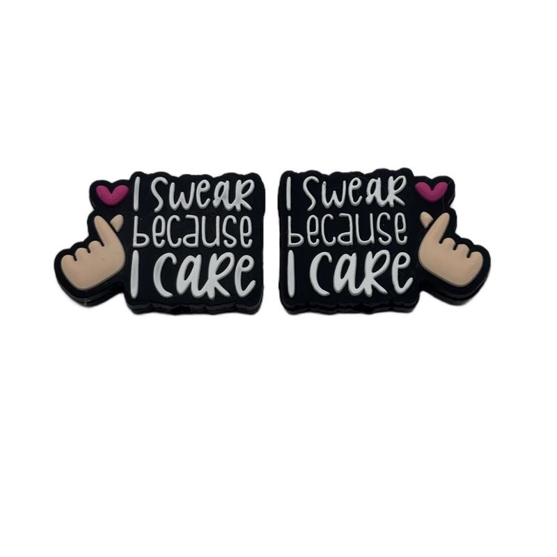 Silicone Beads Set of 5, 'I Swear Because I Care' Craft Supply for Jewelry Making and Crafts