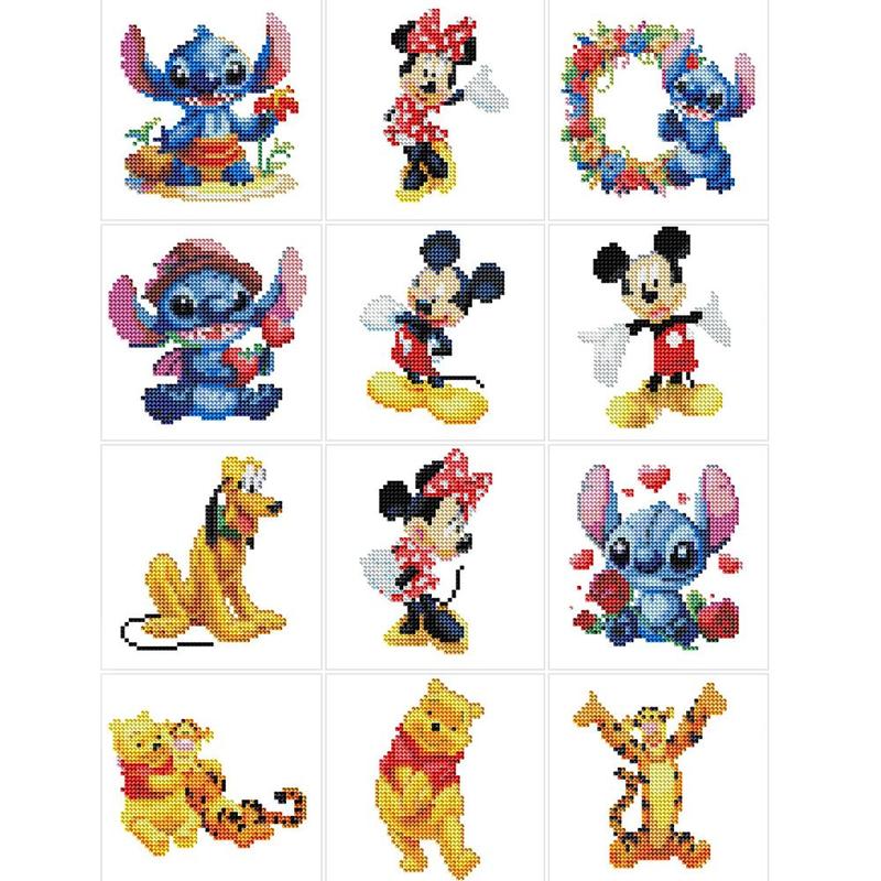 Cartoon Mickey Minnie Mouse Stitch Pattern DIY Diamond Arts Colorful Painting Kit without Frame, 12pcs set Rhinestones Craft Kits, Handmade Home Decor