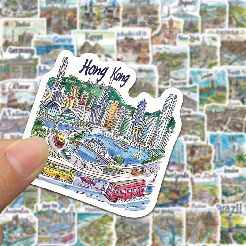 Travel Map Pattern Sticker (50pcs), Self Adhesive Decorative Stickers, DIY Decals for Water Bottle, Laptop, Phone Case, Scrapbooking, Journal Making