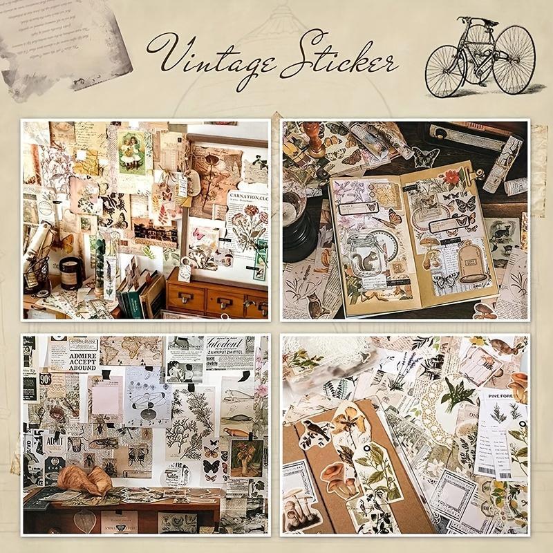 Vintage Plant & Flower Pattern Sticker & Material Paper Set, 260pcs set DIY Scrapbooking & Journal Making Supplies, DIY Decorative Paper