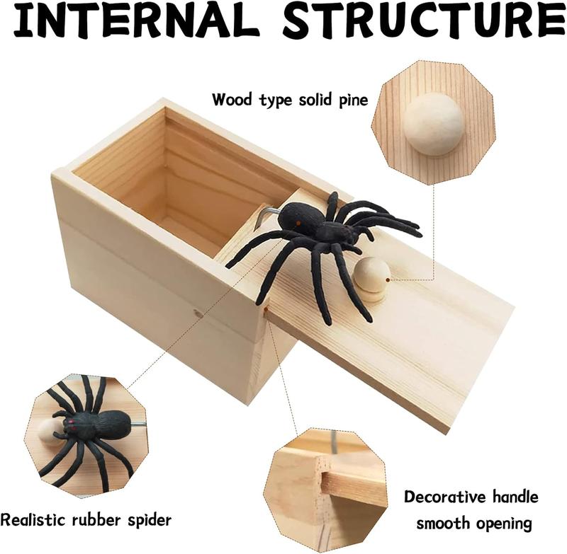 Original Spider Prank Box,Handdmade Wooden Pop Out Rubber Spider Scare Box Joke Toys Prank for Kids & Adults Prank Gift Halloween