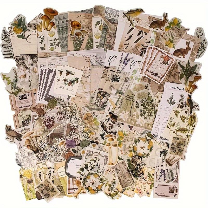 Vintage Plant & Flower Pattern Sticker & Material Paper Set, 260pcs set DIY Scrapbooking & Journal Making Supplies, DIY Decorative Paper