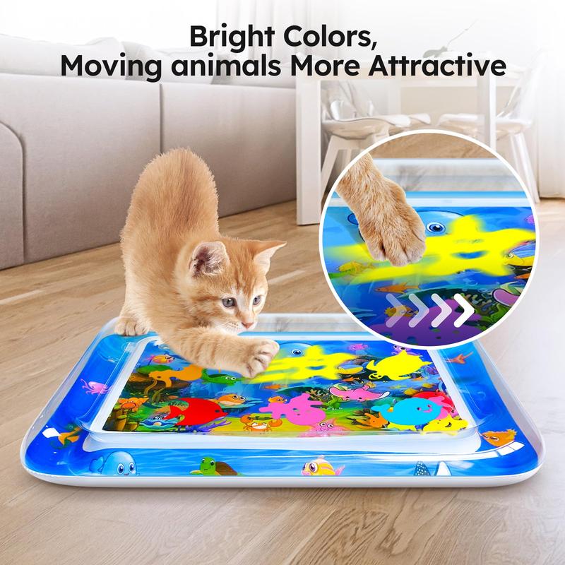 Sensor Water Playmat,Cat Toy,Kids Water Play Mat,Cat Play Mat,Cooling mat for Dogs,Water Sensory Pad Water Play,Water Sensory Playmat with Fish for Pet Play,Feel Cool Comfort