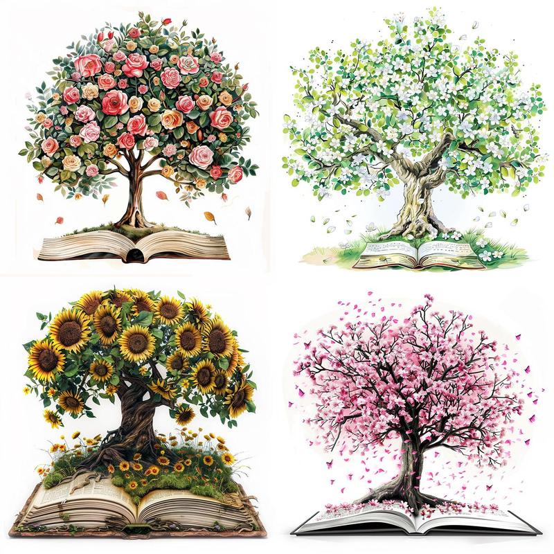 Tree & Flower & Book Pattern Sticker, 20pcs set DIY Decorative Sticker, DIY Decals for Scrapbook & Journal & Gift Wrapping