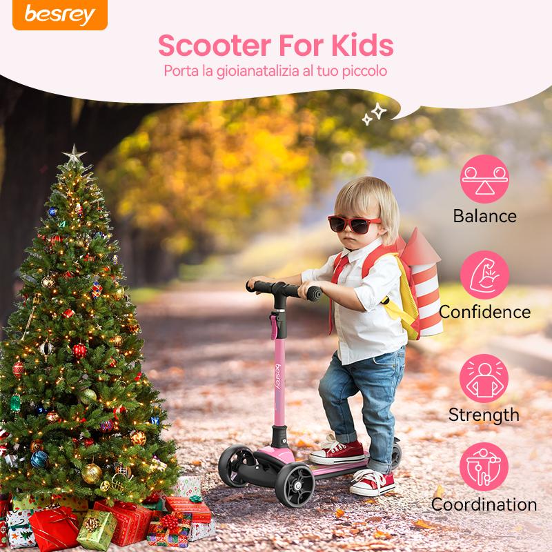 Besrey Scooter For Kid for 3-13 Years Old Adjustable Folding Kids Scooter with LED Lights Extra Wide Deck Suitable for Outdoor Toys balance  bike portable foldable scooter