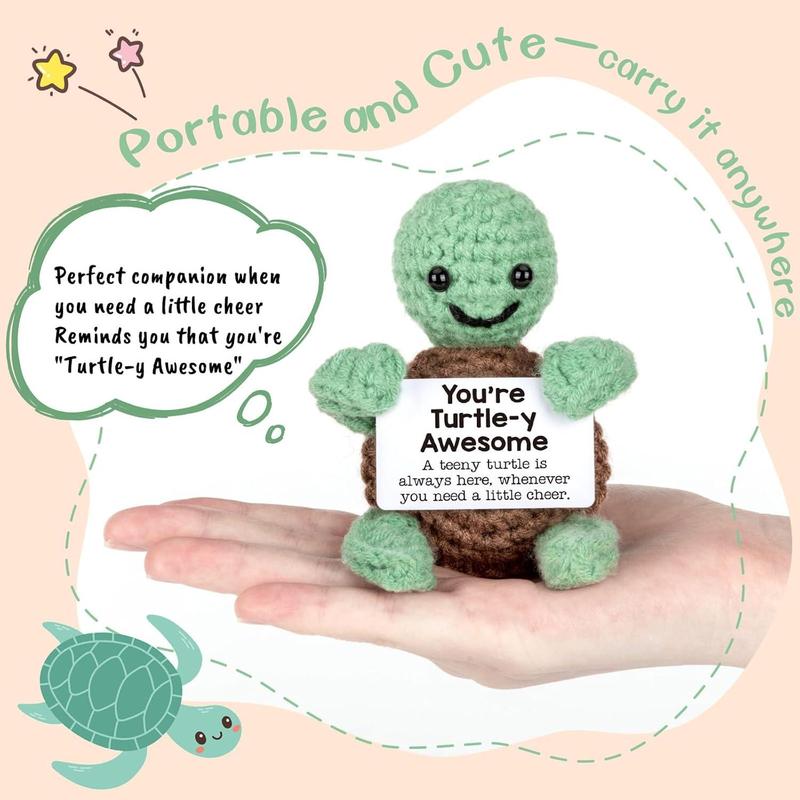 Cute Crochet Turtle Design Card Holder, 1 Set Mini Funny Positive Turtle Gift, Handmade Crochet Animal, Emotional Motivational Support Turtle Decor, Christmas Gift