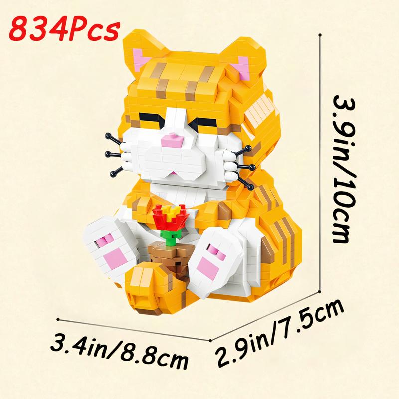 Nidonu-Cute Animal Micro Mini Building Blocks Kit, Orange Cat Micro Bricks Building Toys, Party Favors, Birthday Gift, Carnival Prizes (834 PCS)