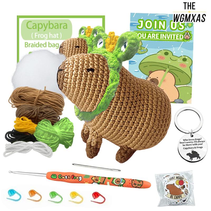 Cute Frog Design Crochet Kit, 1 Set Crochet Starter Kit with Random Color Tools Accessories, DIY Crochet Kit for Beginners, Crochet Supplies