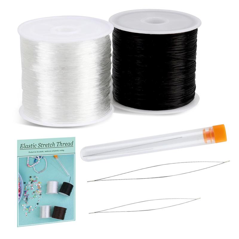 Elastic Thread Set, 1 Set Including 2 Rolls Thread & 2 Bead String Needles & 1 Random Color Needle Bottle & 1 Instruction Manual, DIY Jewelry Making Supplies