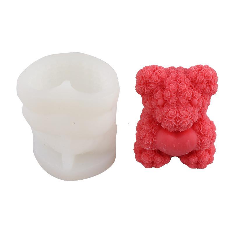 Cute Rose Bear Shaped Candle Mold, Silicone 3d Candle Mould, DIY Handmade Candle Making Mold for Festival & Party