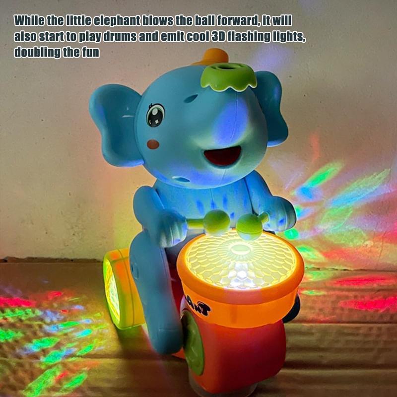 Musical Walking Elephant Drummer Toy, Drumming Elephant Blowing Ball Walking Car Toys  with Light & Sound Musical Walking Car Toys(Random Color)