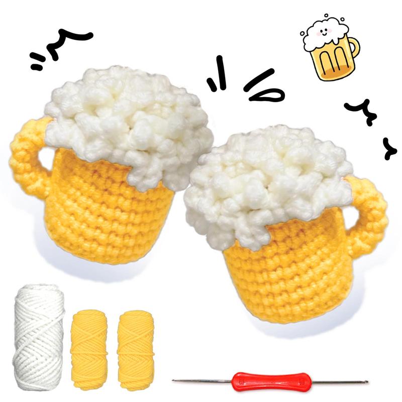 Beer & Fried Chicken Design Crochet Kit, 1 Set DIY Beginner Crochet Starter Material Package with Yarn, Seam Markers, and Instructions, Beginner Crochet Kits for Gift