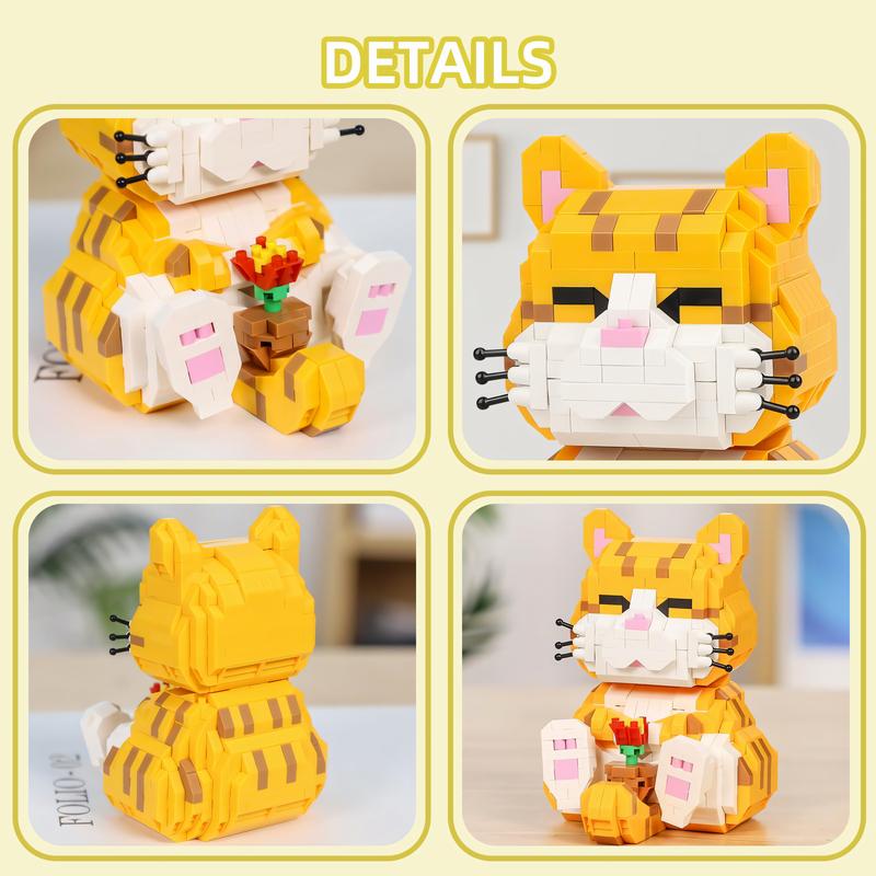 Nidonu-Cute Animal Micro Mini Building Blocks Kit, Orange Cat Micro Bricks Building Toys, Party Favors, Birthday Gift, Carnival Prizes (834 PCS)