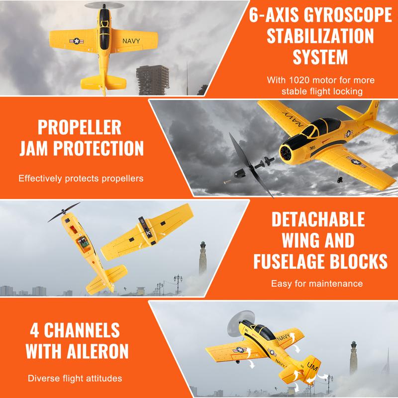 VEVOR RC Plane, 2.4GHZ 4 Channel Remote Control Airplane with 6-Axis Gyro Stabilizer, Ready to Fly Trainer Aircraft Plane Toy with 2 Batteries, Easy to Fly RC Glider for Adults Kids Beginners Boys