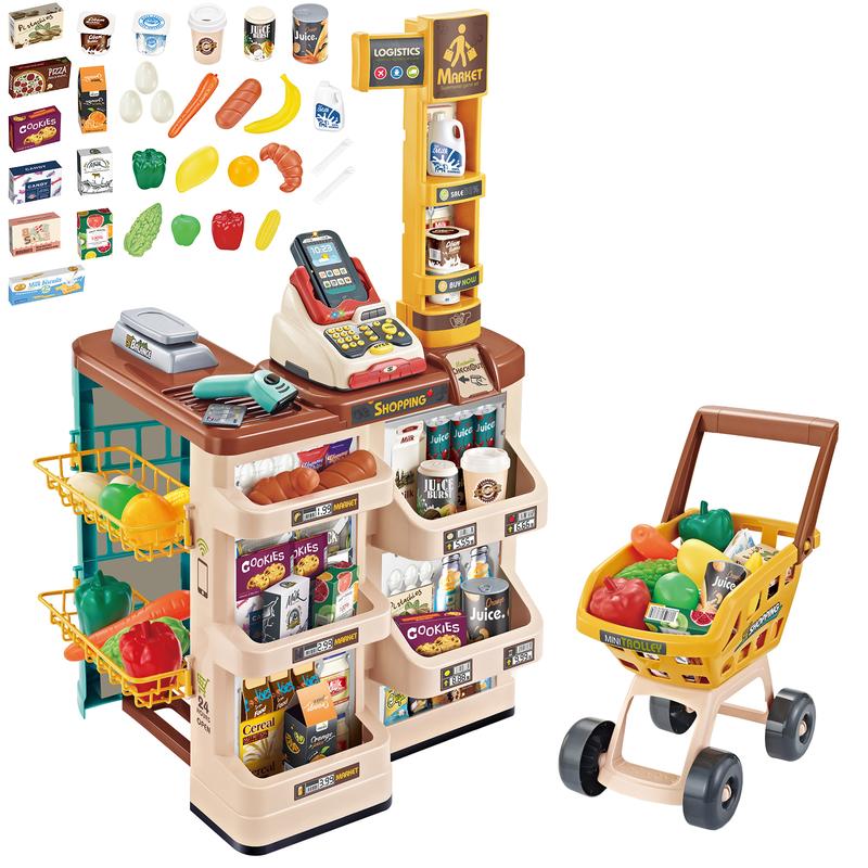 deAO Supermarket Set Role Play Superstore Shop Toys Children Supermarket with Light, Sound, Shopping Cart and Accessories Included