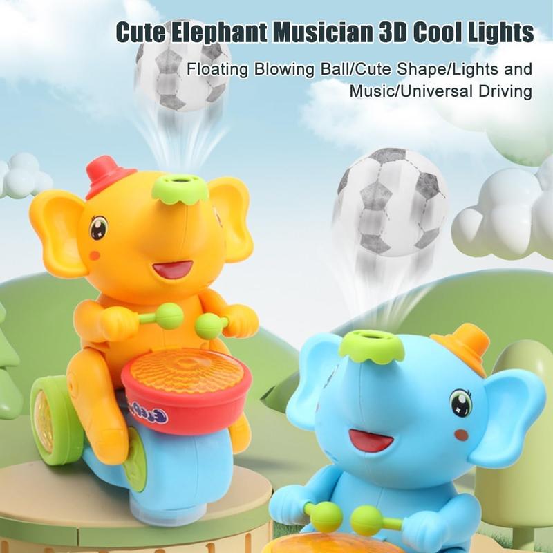 Musical Walking Elephant Drummer Toy, Drumming Elephant Blowing Ball Walking Car Toys  with Light & Sound Musical Walking Car Toys(Random Color)