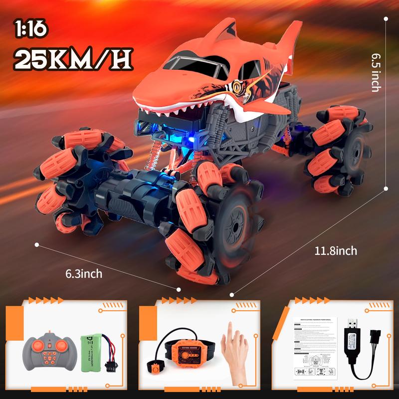 Remote Control Car,Shark Monster Truck with Gesture Sensor,1:16 30km h Off-Road Rc Cars - 360°Rotation All Terrain 2.4Ghz 4WD Truck Toy Gift for Girls,Boys 3-12 Years